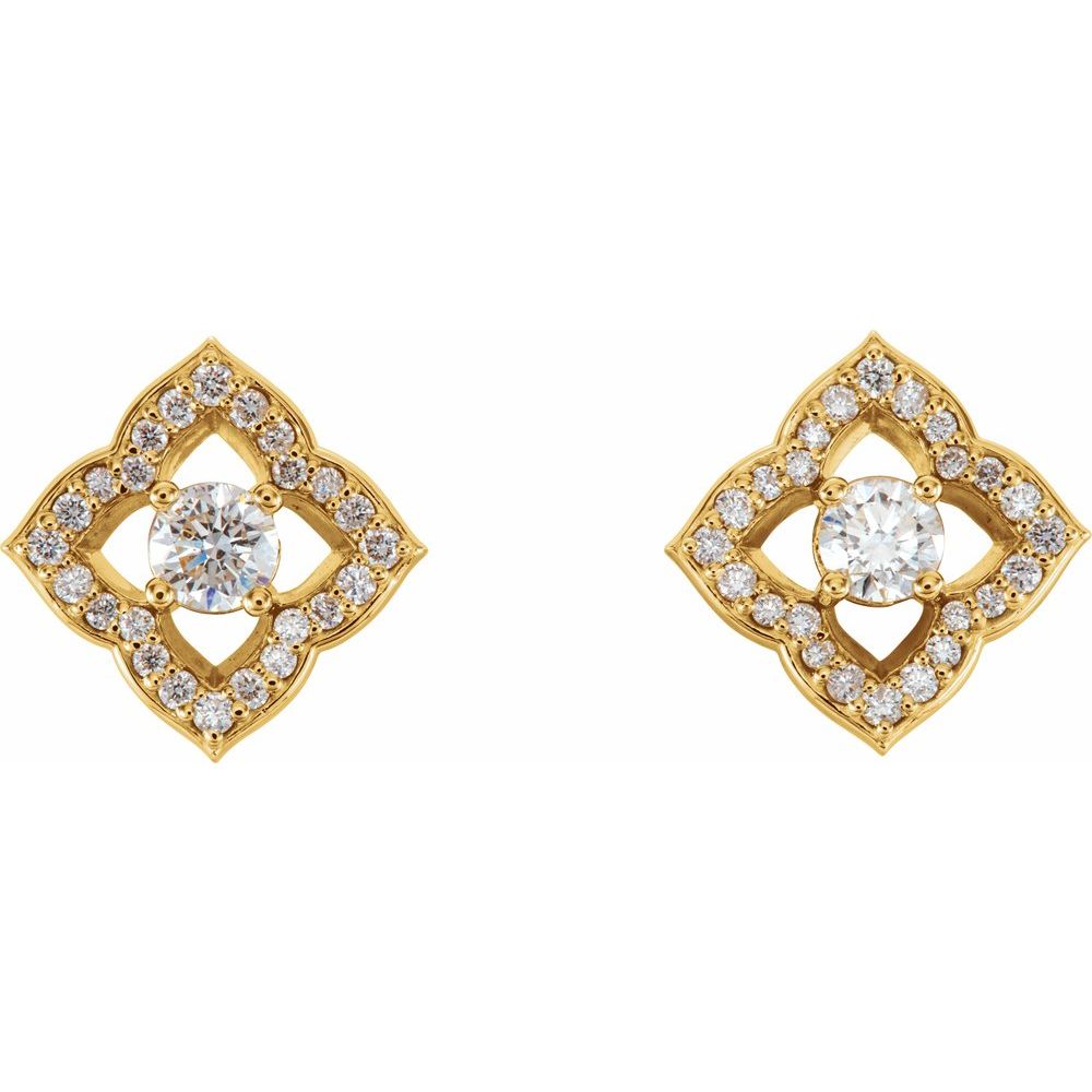 14K Yellow Gold Clover Halo Diamond Earrings – 3/4 CTW Natural Diamonds