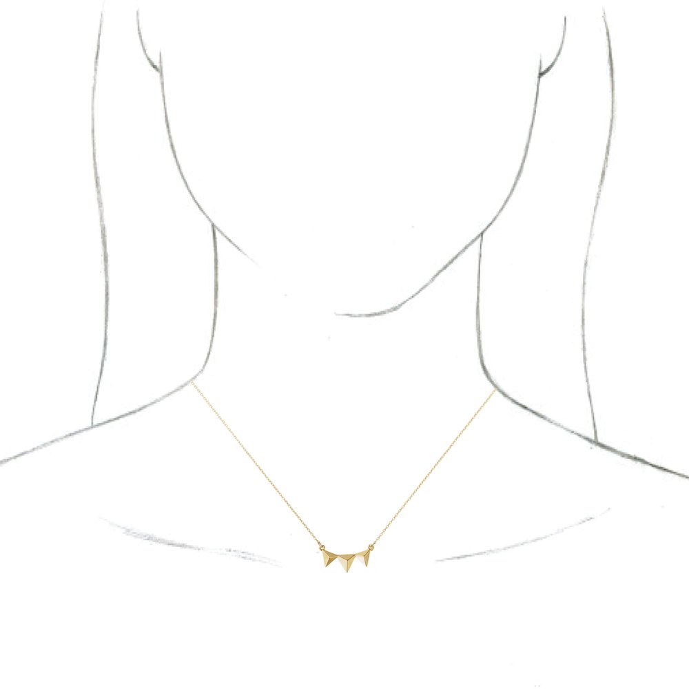 14K Yellow Gold Polished Pyramid Pendant Necklace – Adjustable 16-18" Cable Chain