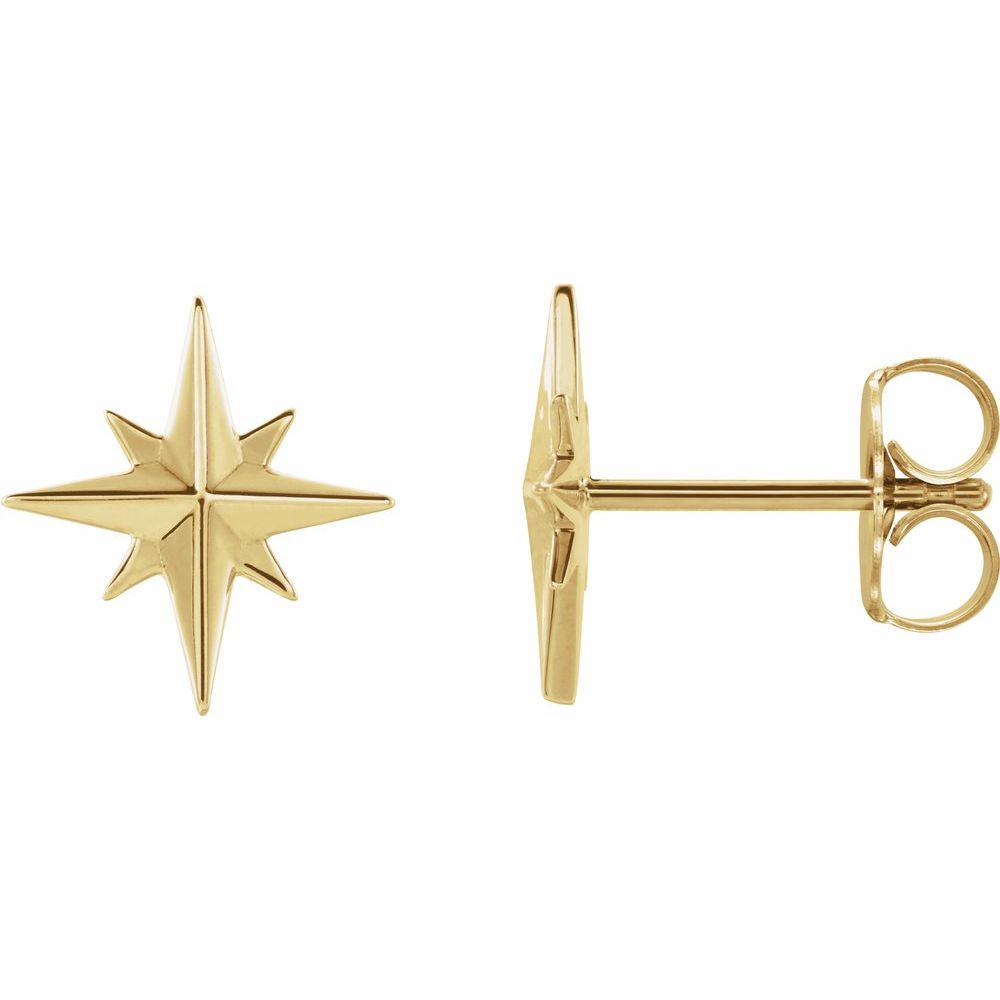 14K Yellow Gold Star Burst Stud Earrings