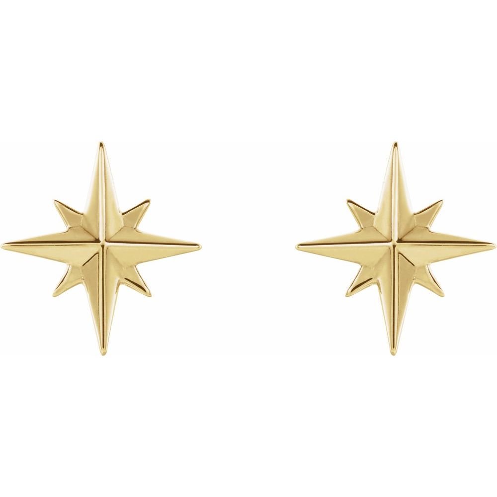 14K Yellow Gold Star Burst Stud Earrings