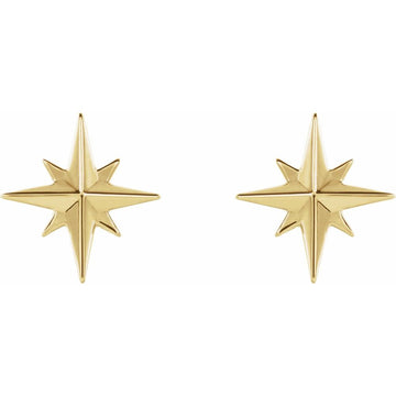 14K Yellow Gold Star Burst Stud Earrings