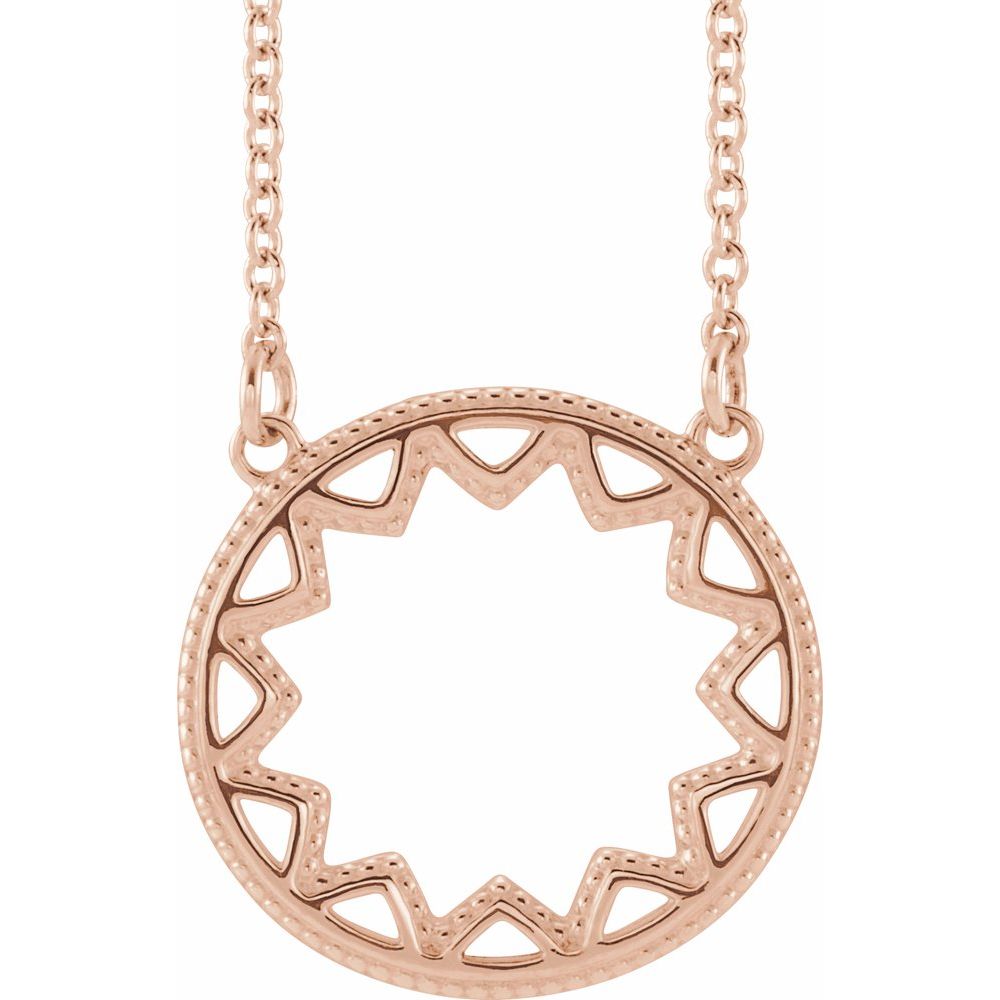 14K Rose Gold Milgrain Sun Necklace – Adjustable 16–18"