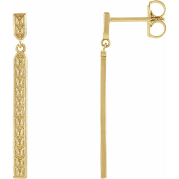 14K Yellow Gold Sculptural Bar Dangle Drop Earrings