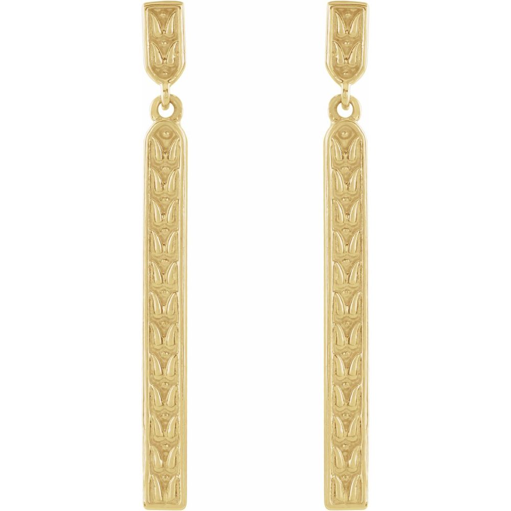 14K Yellow Gold Sculptural Bar Dangle Drop Earrings