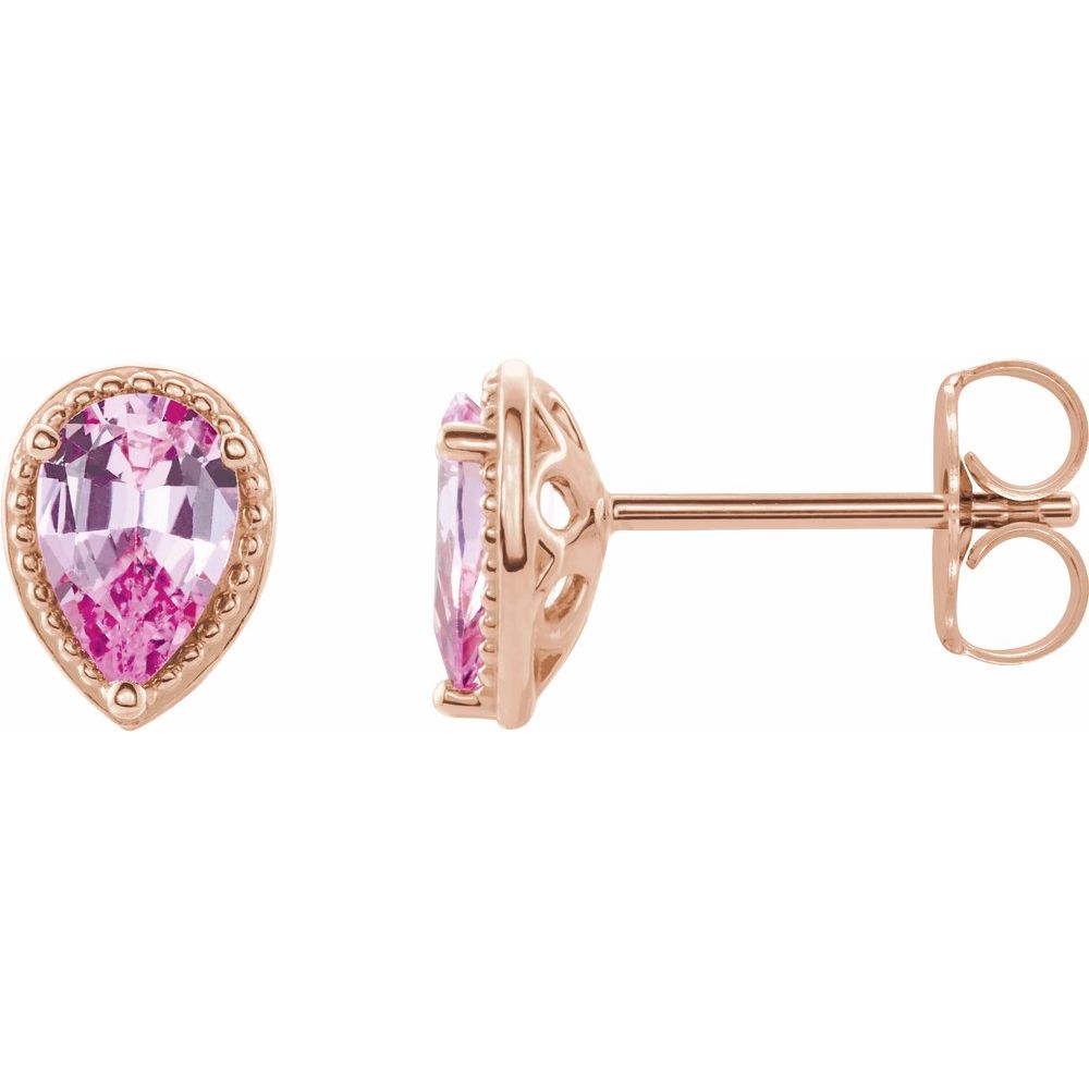 14K Rose Gold Pink Sapphire Stud Earrings – Natural 6x4mm Oval Stones