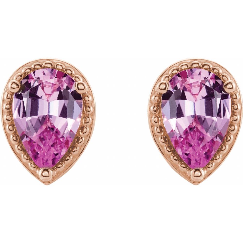 14K Rose Gold Pink Sapphire Stud Earrings – Natural 6x4mm Oval Stones