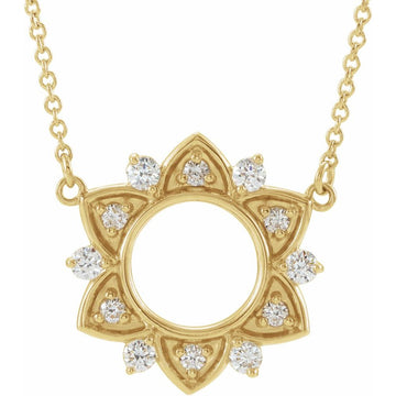 14K Yellow Gold 1/4 CTW Natural Diamond Open Circle Necklace – 18" Cable Chain