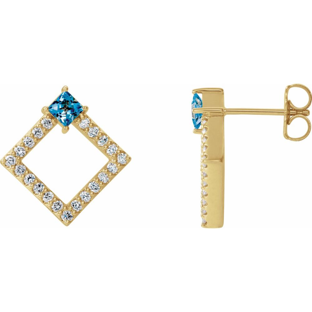 14K Yellow Gold Natural Aquamarine & 1/3 CTW Natural Diamond Earrings
