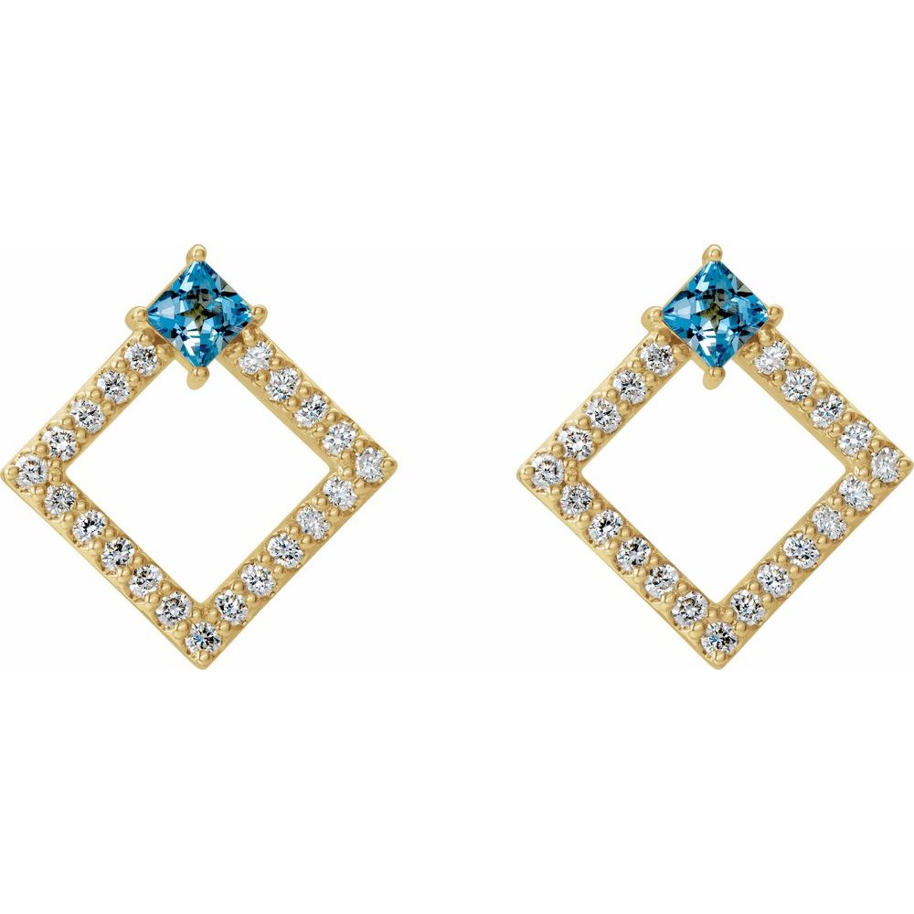 14K Yellow Gold Natural Aquamarine & 1/3 CTW Natural Diamond Earrings