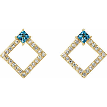 14K Yellow Gold Natural Aquamarine & 1/3 CTW Natural Diamond Earrings