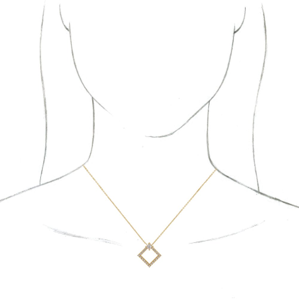 14K Yellow Gold 5/8 CTW Natural Diamond Necklace – Square-Cut Center, Adjustable 16–18"