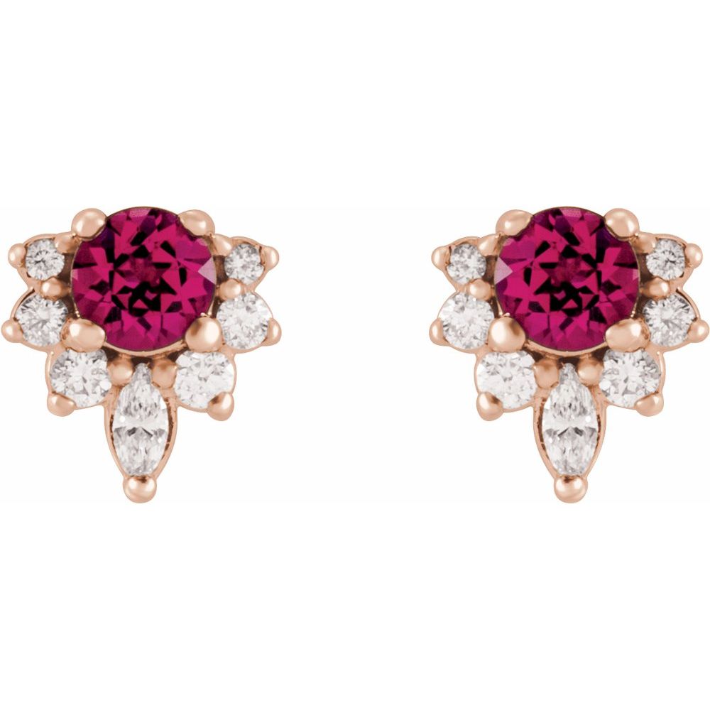 14K Rose Gold Natural Pink Tourmaline & 1/6 CTW Natural Diamond Earrings