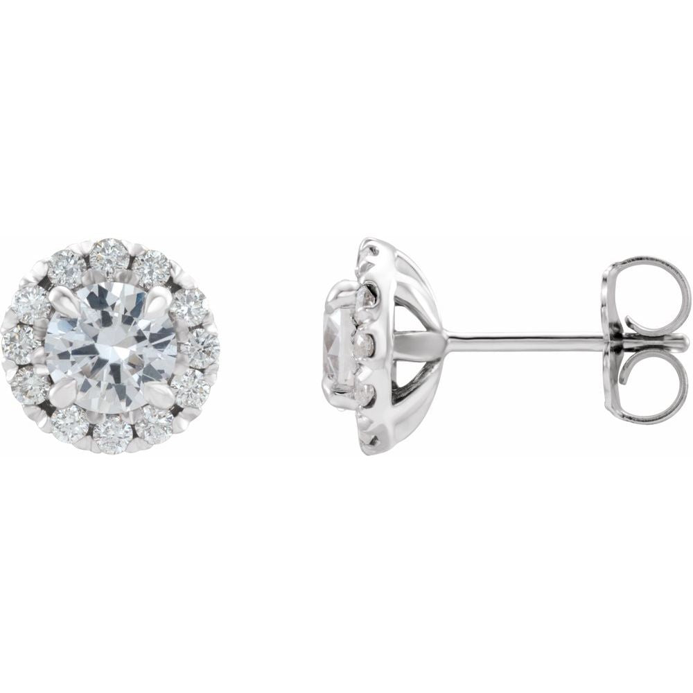 14K White Gold Halo Diamond Stud Earrings – 5/8 CTW, Natural Diamonds