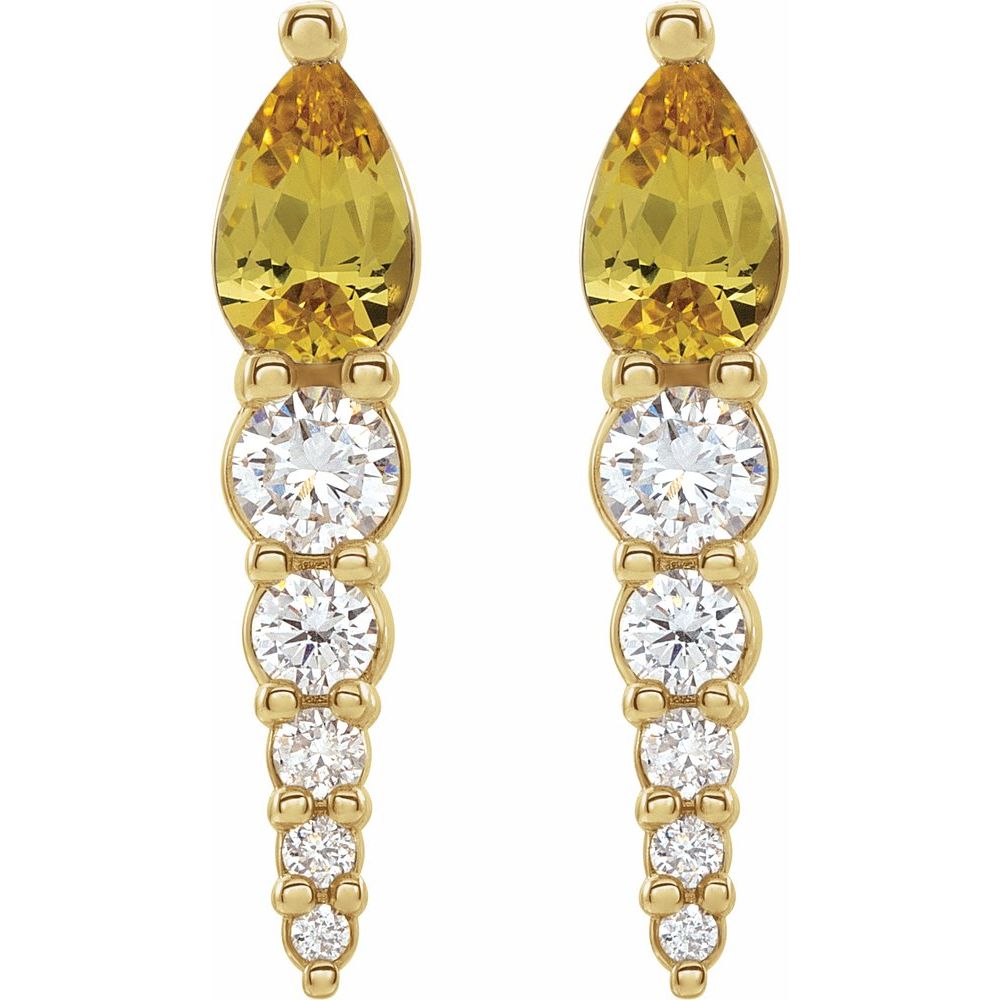 14K Yellow Gold Natural Citrine & 1/4 CTW Diamond Stud Earrings