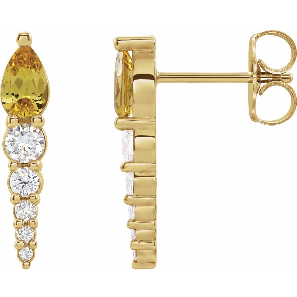 14K Yellow Gold Natural Citrine & 1/4 CTW Diamond Stud Earrings