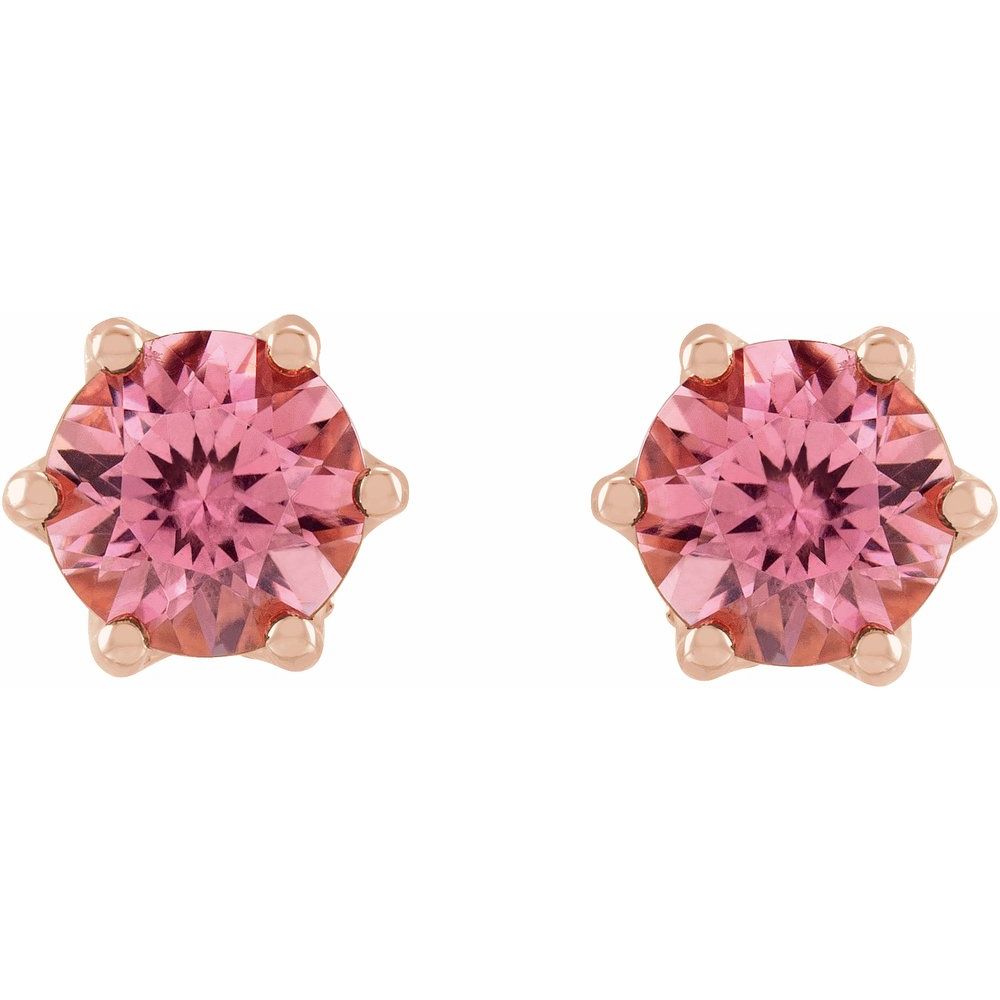 14K Rose Gold 5 mm Natural Pink Tourmaline & 0.03 CTW Natural Diamond Crown Earrings