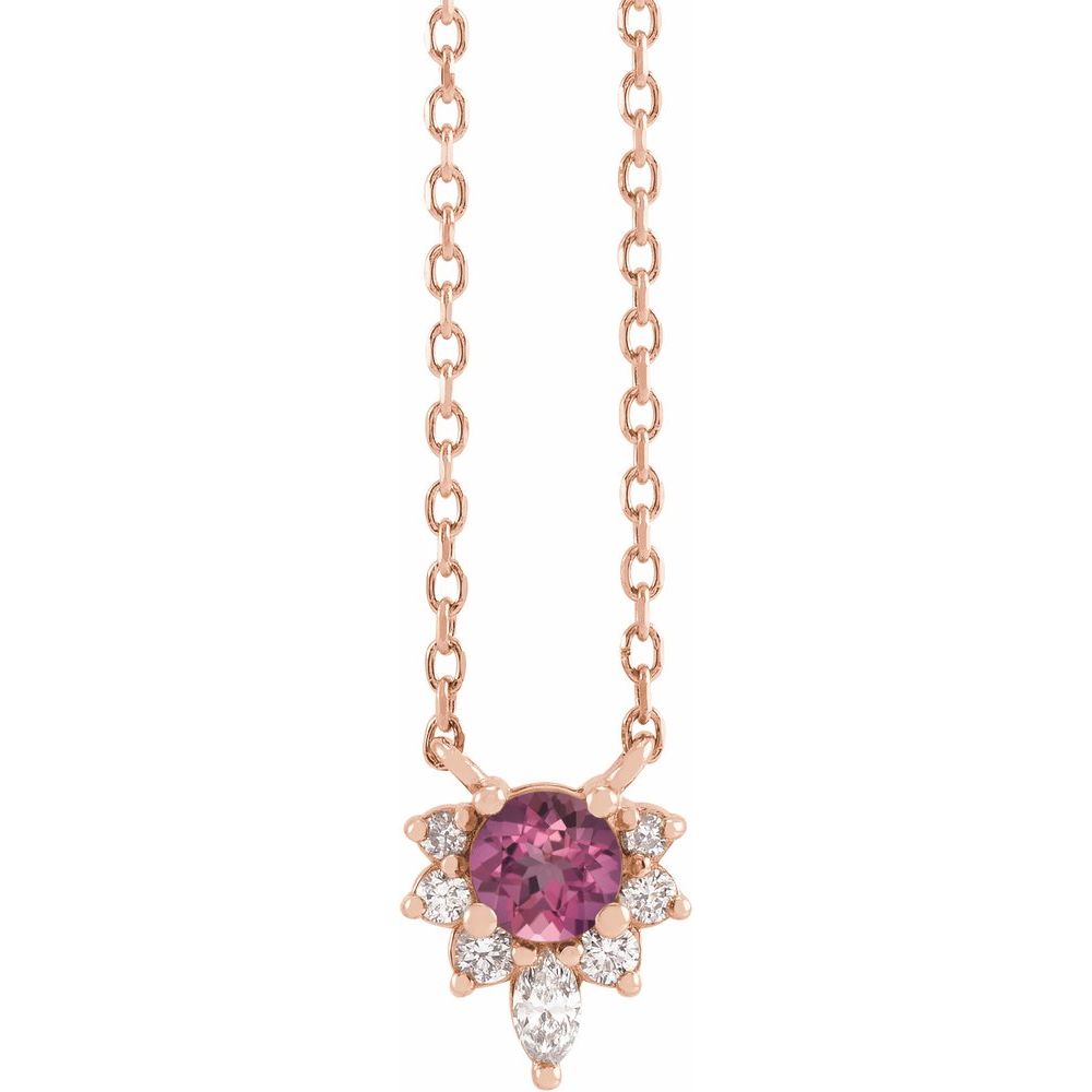 14K Rose Gold Natural Pink Tourmaline & 0.08 CTW Diamond Necklace – 18"