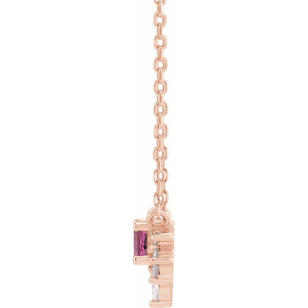 14K Rose Gold Natural Pink Tourmaline & 0.08 CTW Diamond Necklace – 18"