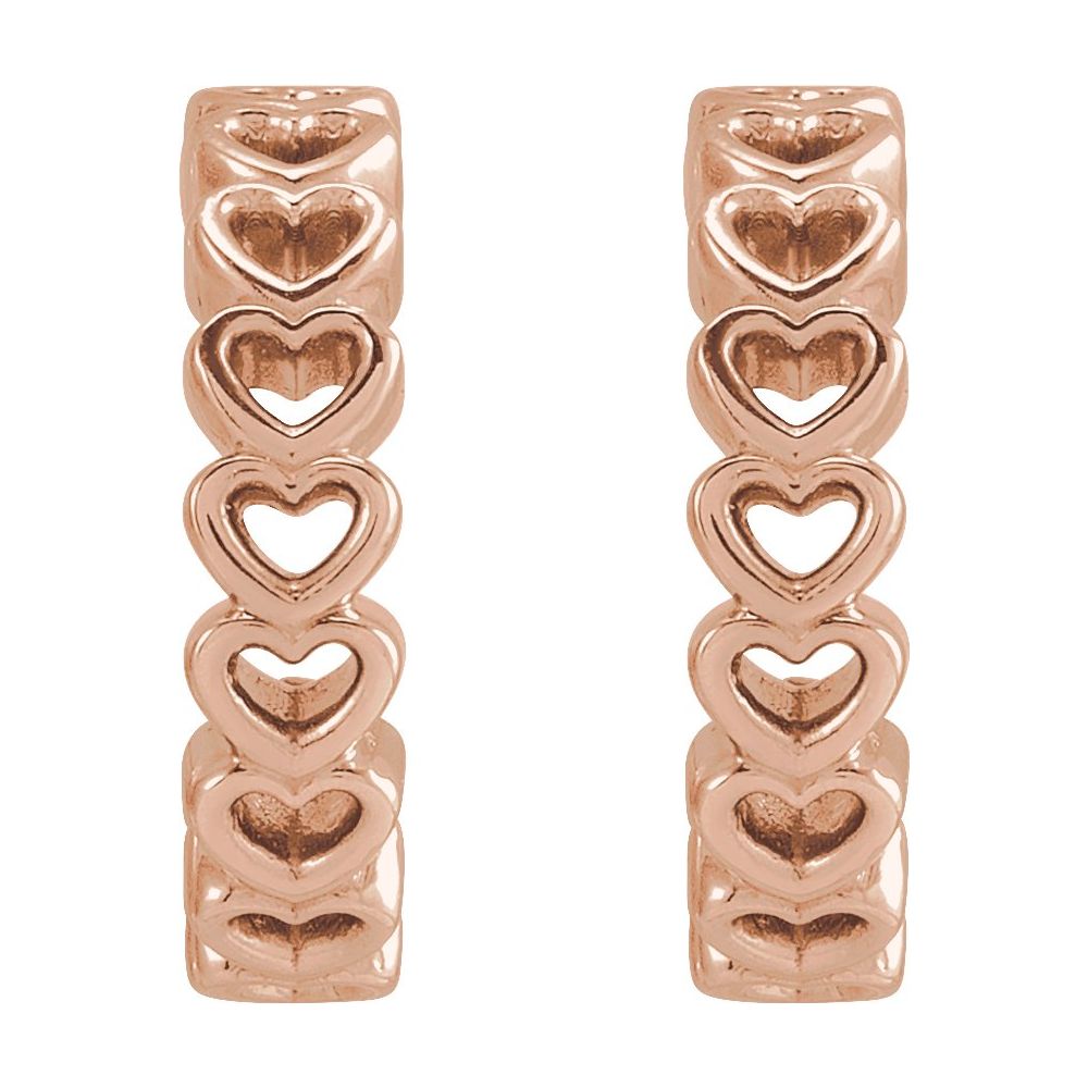 14K Rose Gold Heart Hoop Earrings – Polished Romantic Hoops, 12mm