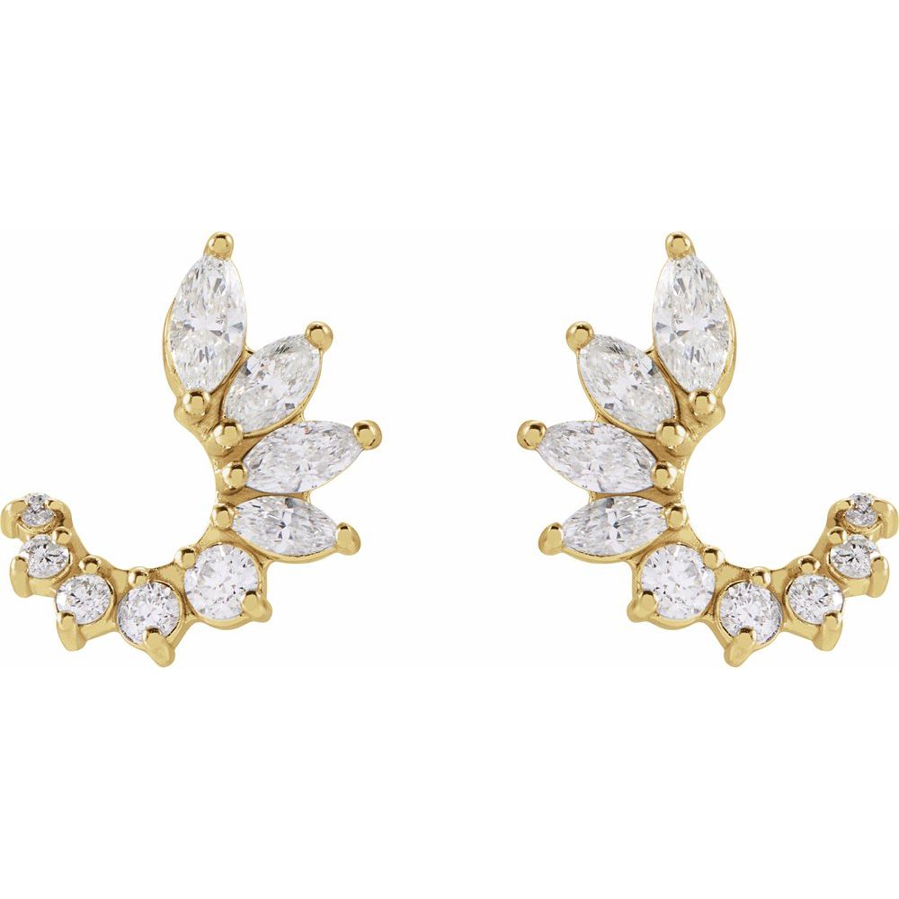 14K Yellow Gold 1/2 CTW Natural Diamond Marquise Front-Back Hoop Earrings