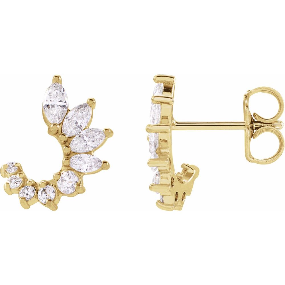 14K Yellow Gold 1/2 CTW Natural Diamond Marquise Front-Back Hoop Earrings