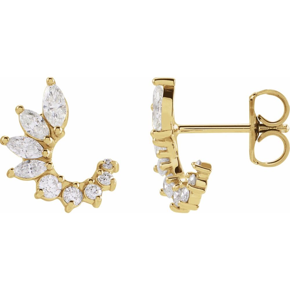 14K Yellow Gold 1/2 CTW Natural Diamond Marquise Front-Back Hoop Earrings