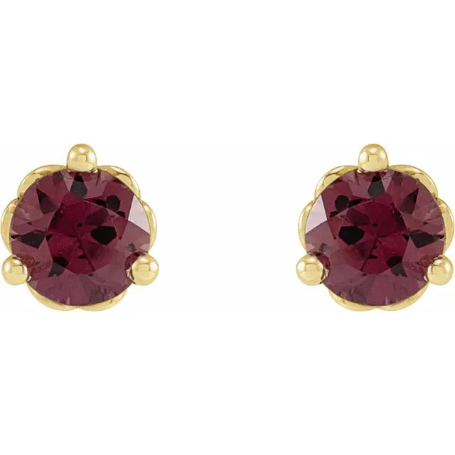 14K 5 mm Natural Rhodolite Garnet Cocktail-Style Earrings
