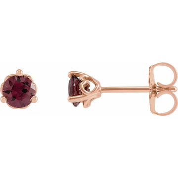 Natural Rhodolite Garnet 5mm Heart Accent 3 Prong Stud Earrings