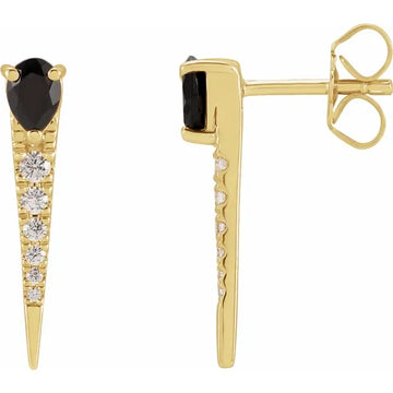 14K Natural Black Onyx & 1/8 CTW Natural Diamond Spike Earrings