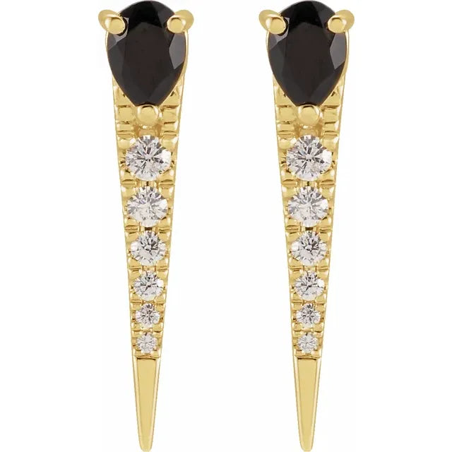 14K Natural Black Onyx & 1/8 CTW Natural Diamond Spike Earrings