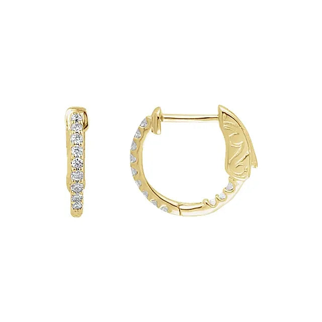 14K 1/4 CTW Natural Diamond Inside-Outside 14.5 mm Hinged Hoop Earrings