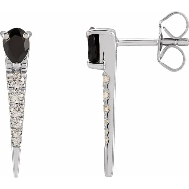 14K Natural Black Onyx & 1/8 CTW Natural Diamond Spike Earrings