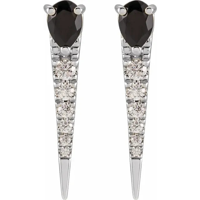 14K Natural Black Onyx & 1/8 CTW Natural Diamond Spike Earrings