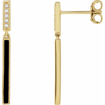 14K .06 CTW Natural Diamond & Black Enamel Bar Earrings