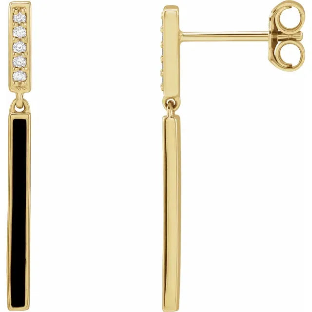 14K .06 CTW Natural Diamond & Black Enamel Bar Earrings