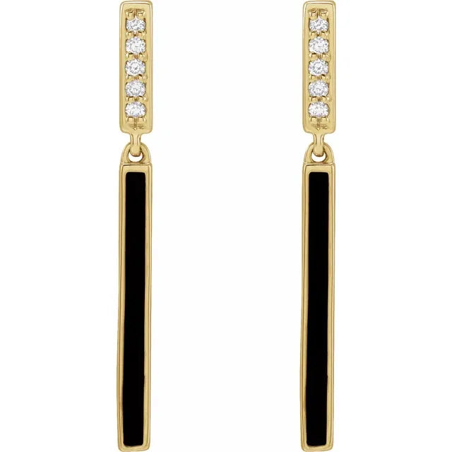 14K .06 CTW Natural Diamond & Black Enamel Bar Earrings
