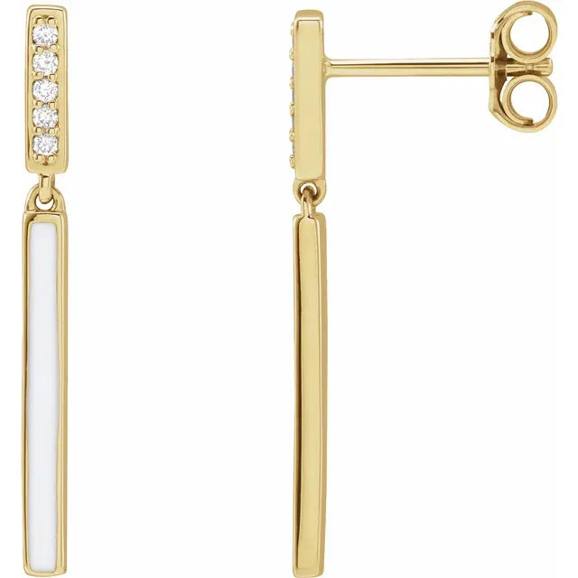 Natural Diamond & Enamel Bar Drop Stud Earrings