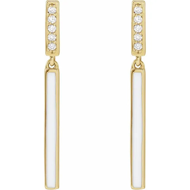 Natural Diamond & Enamel Bar Drop Stud Earrings