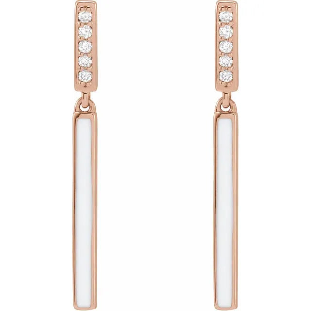 Natural Diamond & Enamel Bar Drop Stud Earrings