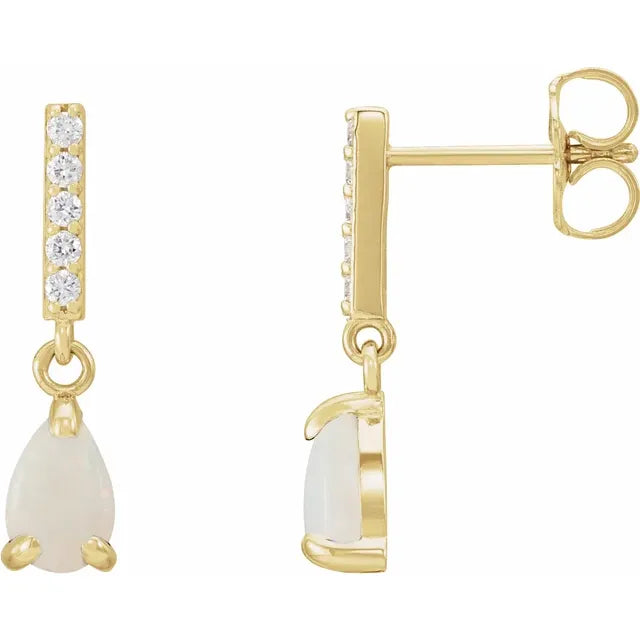 14K Natural White Opal & .08 CTW Natural Diamond Earrings