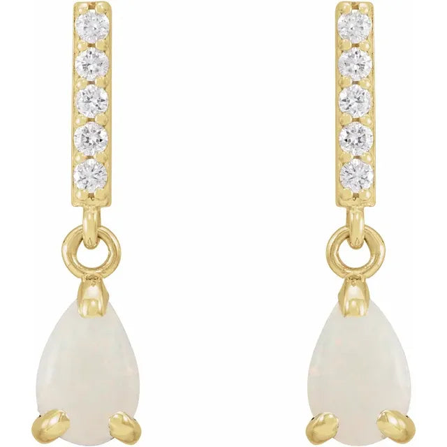14K Natural White Opal & .08 CTW Natural Diamond Earrings