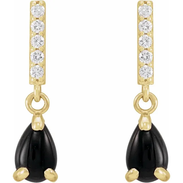 Natural Diamond Bar & Pear Gemstone Drop Stud Earrings