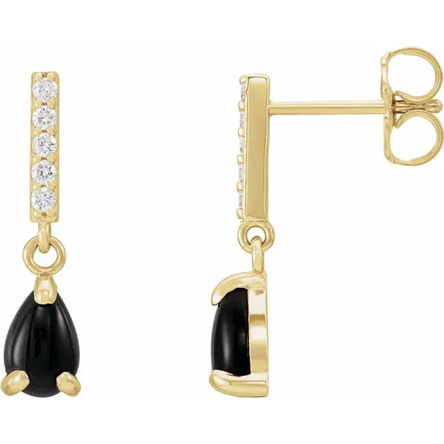 Natural Diamond Bar & Pear Gemstone Drop Stud Earrings