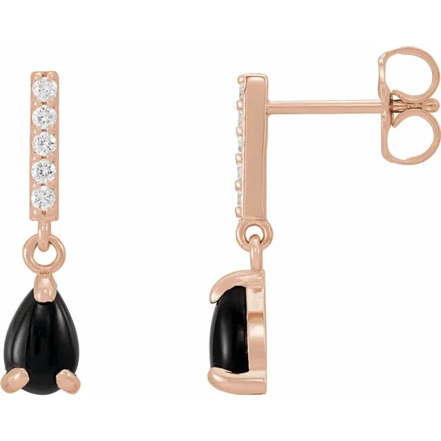Natural Diamond Bar & Pear Gemstone Drop Stud Earrings