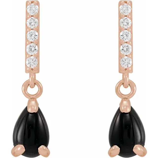 Natural Diamond Bar & Pear Gemstone Drop Stud Earrings