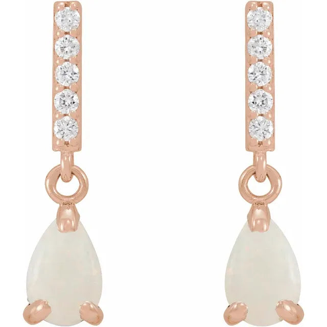 14K Natural White Opal & .08 CTW Natural Diamond Earrings