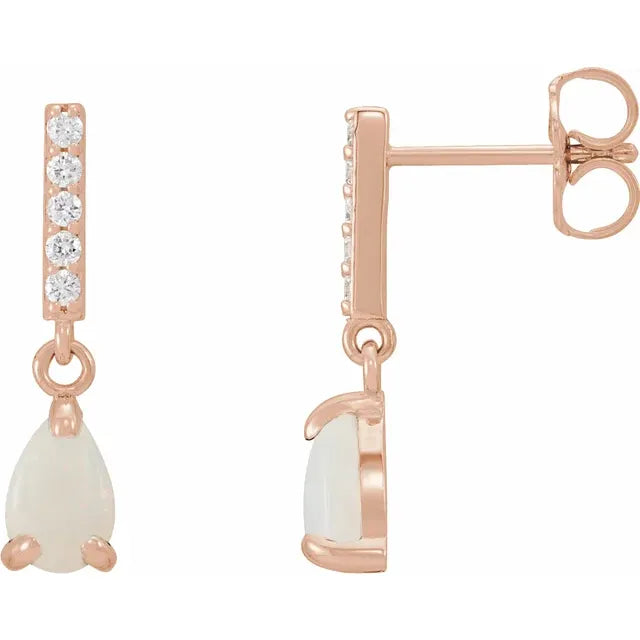 14K Natural White Opal & .08 CTW Natural Diamond Earrings