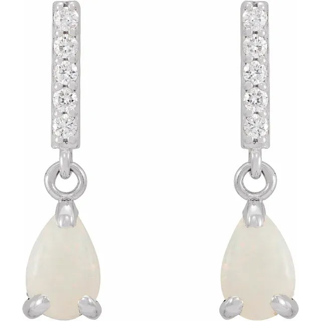 14K Natural White Opal & .08 CTW Natural Diamond Earrings