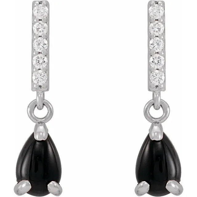 Natural Diamond Bar & Pear Gemstone Drop Stud Earrings