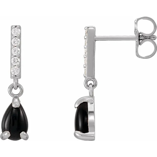 Natural Diamond Bar & Pear Gemstone Drop Stud Earrings